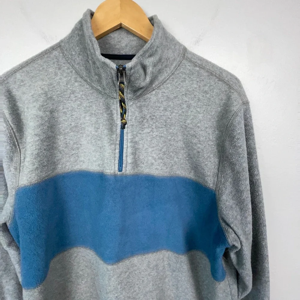 Gap Pullover Men Large Gray Blue Colorblock Fleece Quarter Zip Sweater Preppy
